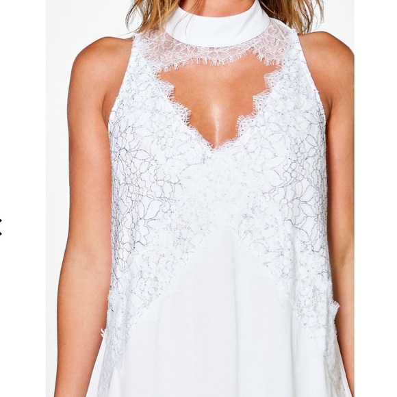 Boohoo High Neck Lace Front Swing Dress 8 NWT - Picture 15 of 16